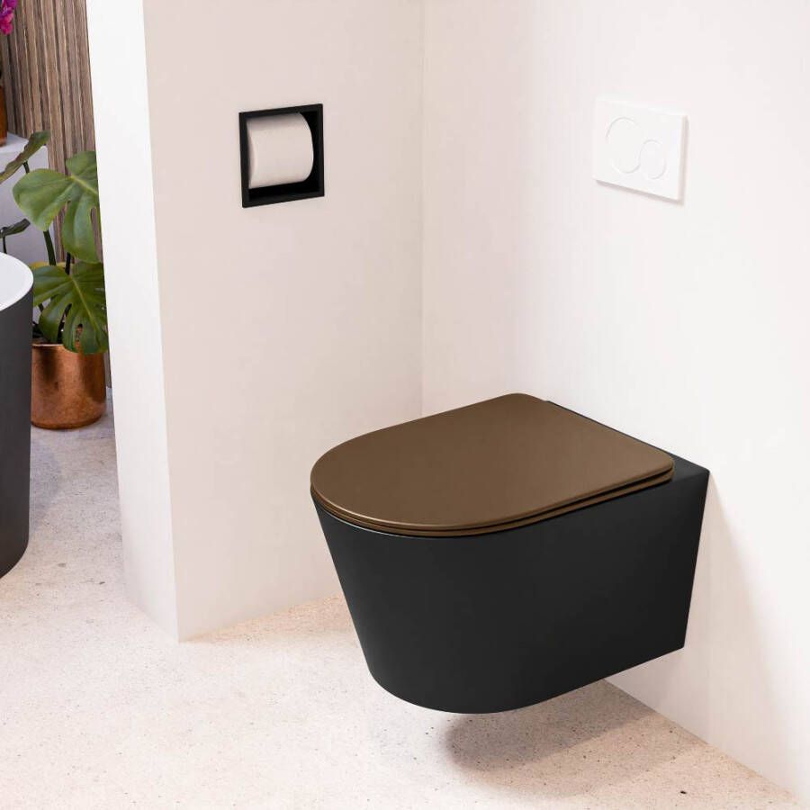 Mondiaz LAVIE hangend toilet single fire rimless diepspoel Urban Toiletzitting met quick-release & softclose Rust