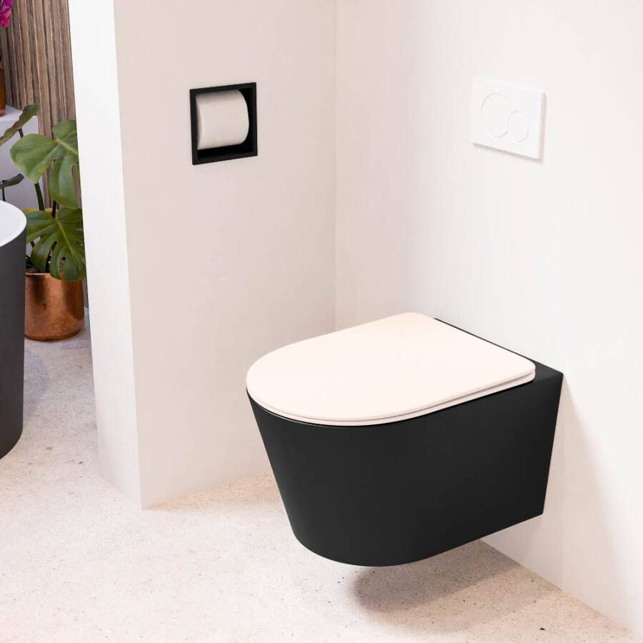 Mondiaz LAVIE hangend toilet single fire rimless diepspoel Urban Toiletzitting met quick-release & softclose Rosee