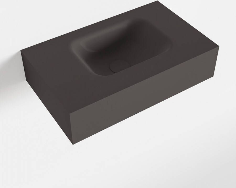 Mondiaz LEX Dark_grey vrijhangende solid surface wastafel 50cm. Positie wasbak rechts
