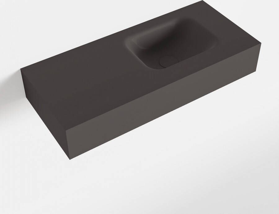 Mondiaz LEX Dark_grey vrijhangende solid surface wastafel 70cm. Positie wasbak rechts