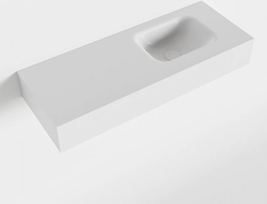 Mondiaz LEX Opbouwwastafel 80x30x12cm 0 kraangaten wasbak rechts Solid Surface Talc mat F52115Talc