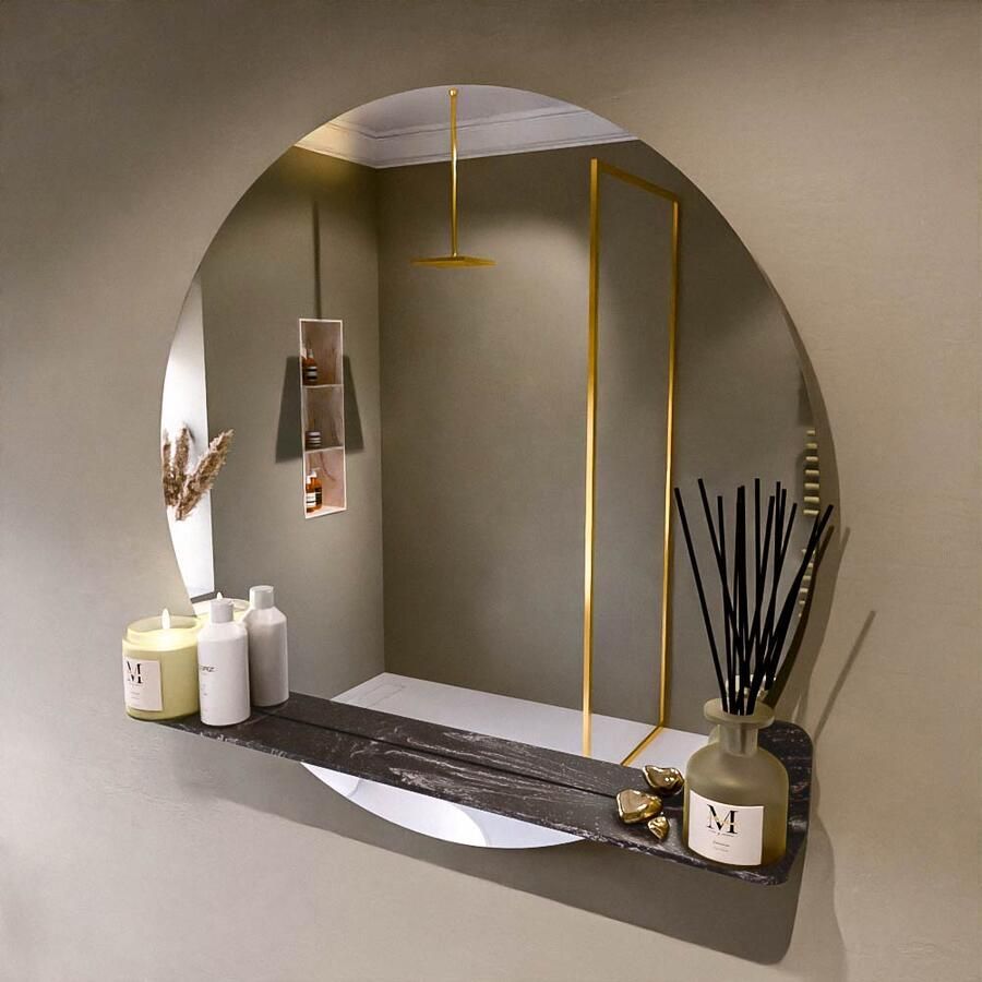 Mondiaz SPOT Badkamerspiegel rond 90cm spiegelplanchet kleur Lava SPOTPLNCHT90LAV