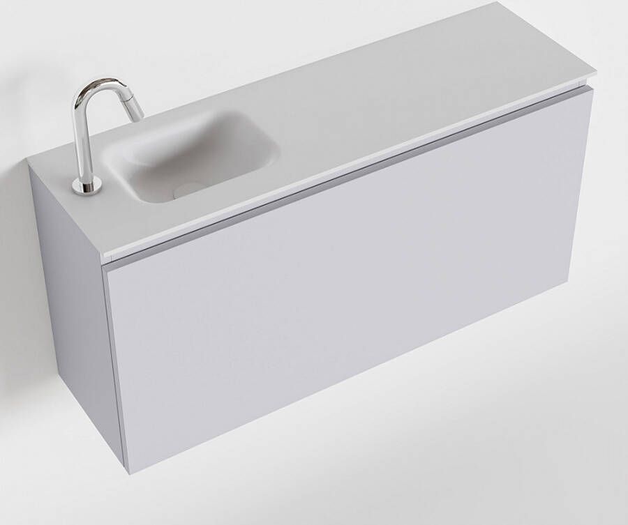 Mondiaz OLAN Toiletmeubel 100x30x40cm met 1 kraangaten 1 lades cale mat Wastafel Lex links Solid Surface Wit FK75342656