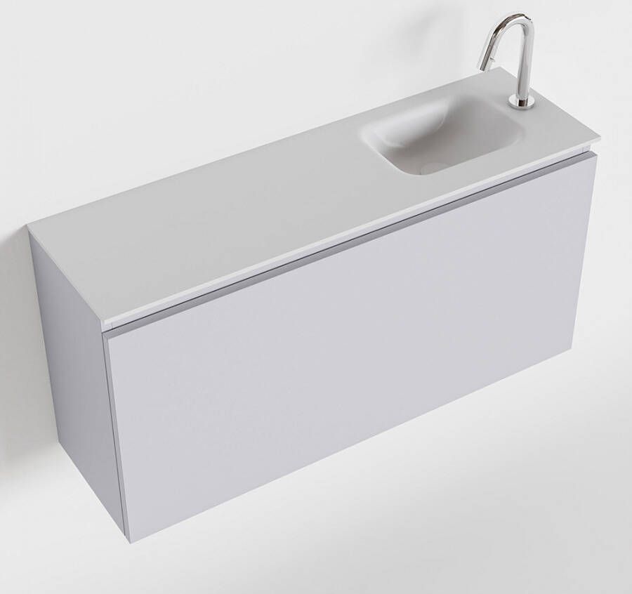 Mondiaz OLAN Toiletmeubel 100x30x40cm met 1 kraangaten 1 lades cale mat Wastafel Lex rechts Solid Surface Wit FK75342658