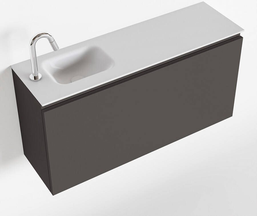 Mondiaz OLAN Toiletmeubel 100x30x40cm met 1 kraangaten 1 lades dark grey mat Wastafel Lex links Solid Surface Wit FK75342482
