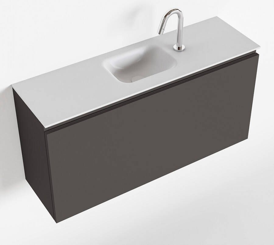 Mondiaz OLAN Toiletmeubel 100x30x40cm met 1 kraangaten 1 lades dark grey mat Wastafel Lex midden Solid Surface Wit FK75342480
