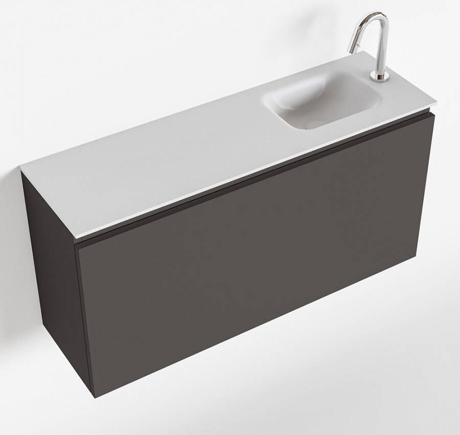 Mondiaz OLAN Toiletmeubel 100x30x40cm met 1 kraangaten 1 lades dark grey mat Wastafel Lex rechts Solid Surface Wit FK75342484