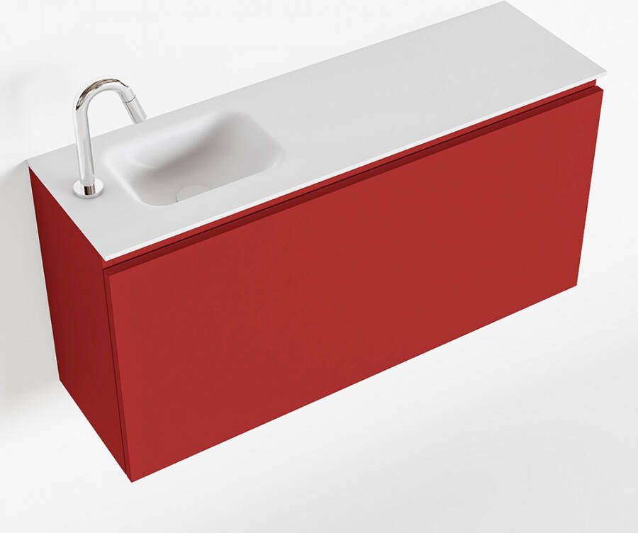 Mondiaz OLAN Toiletmeubel 100x30x40cm met 1 kraangaten 1 lades fire mat Wastafel Lex links Solid Surface Wit FK75342598