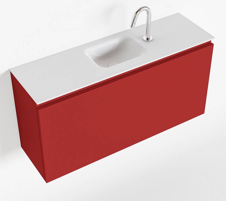 Mondiaz OLAN Toiletmeubel 100x30x40cm met 1 kraangaten 1 lades fire mat Wastafel Lex midden Solid Surface Wit FK75342596