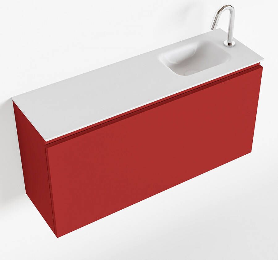 Mondiaz OLAN Toiletmeubel 100x30x40cm met 1 kraangaten 1 lades fire mat Wastafel Lex rechts Solid Surface Wit FK75342600