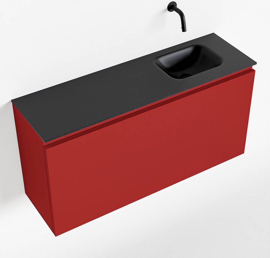Mondiaz OLAN Toiletmeubel 100x30x40cm met 0 kraangaten 1 lades fire mat Wastafel Lex rechts Solid Surface Zwart FK75342949