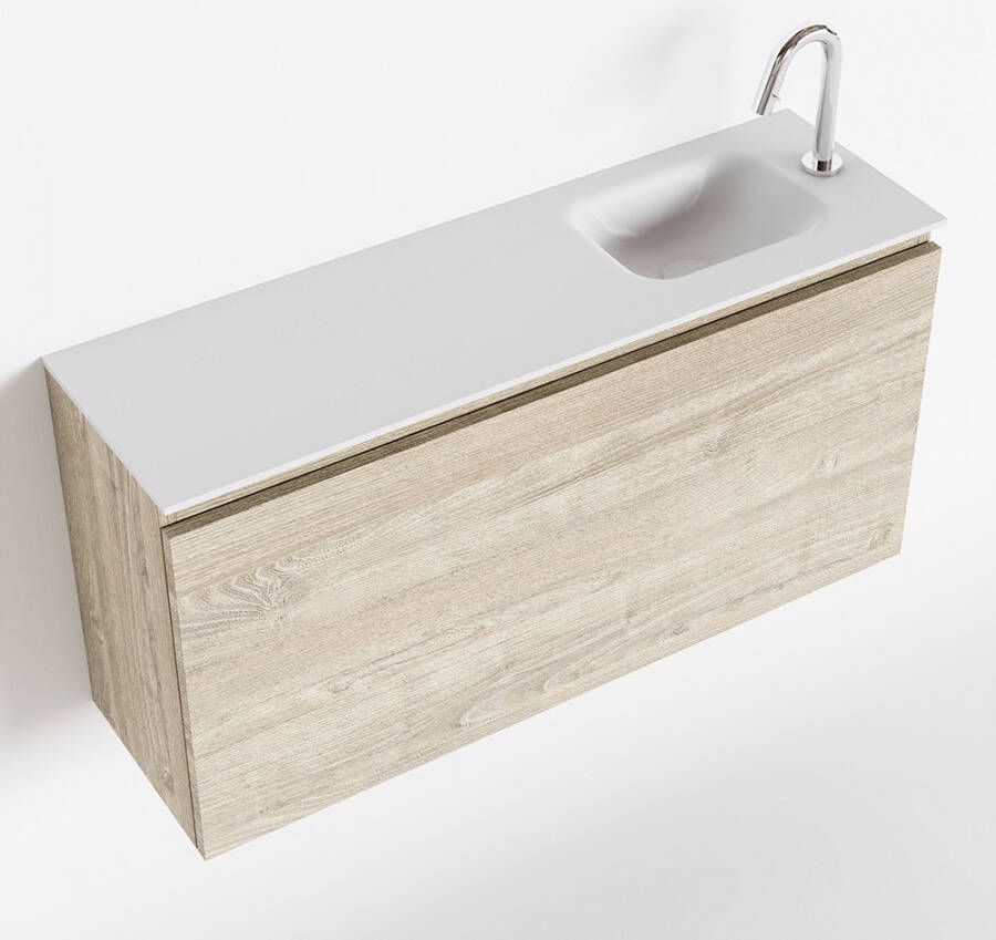 Mondiaz OLAN Toiletmeubel 100x30x40cm met 1 kraangaten 1 lades light brown grey mat Wastafel Lex rechts Solid Surface Wit FK75342745