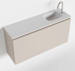 Mondiaz OLAN Toiletmeubel 100x30x40cm met 1 kraangaten 1 lades linen mat Wastafel Lex rechts Solid Surface Wit FK75342629