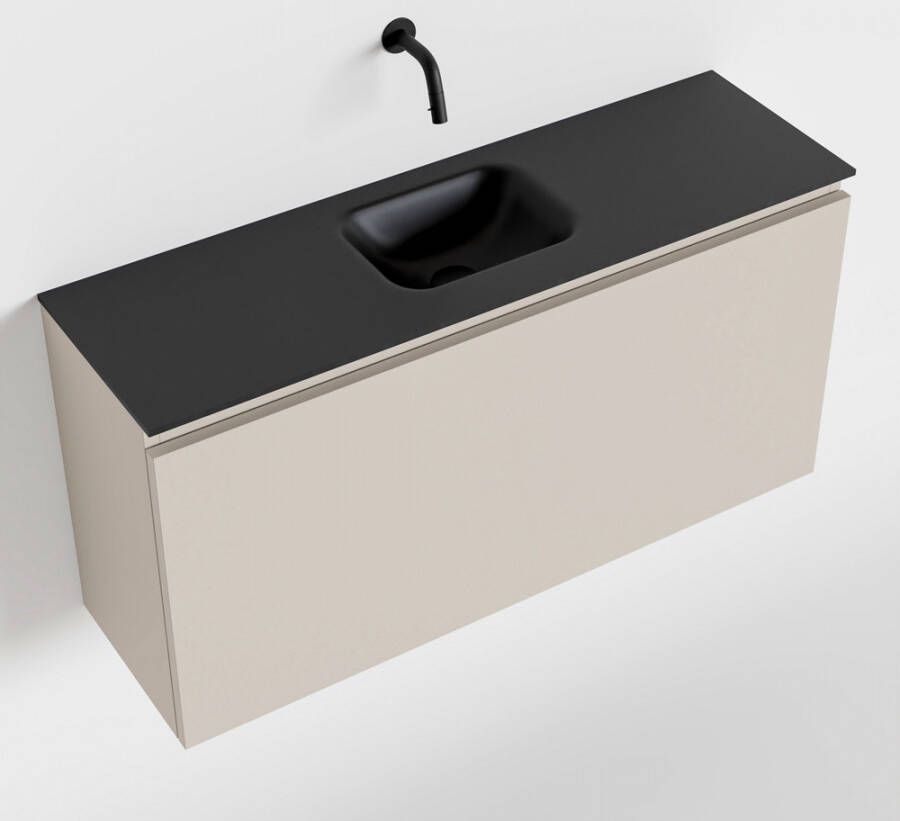 Mondiaz OLAN Toiletmeubel 100x30x40cm met 0 kraangaten 1 lades linen mat Wastafel Lex midden Solid Surface Zwart FK75342974