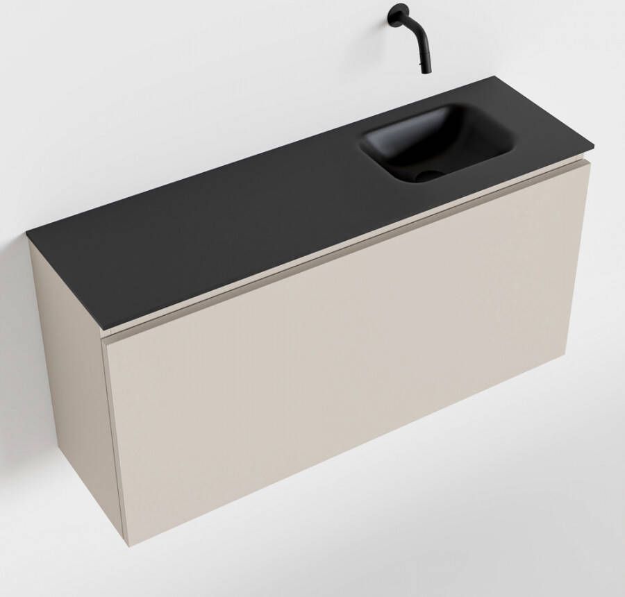 Mondiaz OLAN Toiletmeubel 100x30x40cm met 0 kraangaten 1 lades linen mat Wastafel Lex rechts Solid Surface Zwart FK75342978