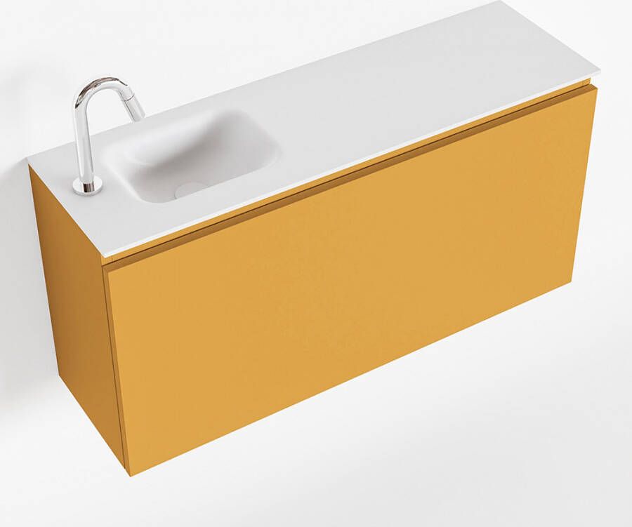 Mondiaz OLAN Toiletmeubel 100x30x40cm met 1 kraangaten 1 lades ocher mat Wastafel Lex links Solid Surface Wit FK75342569