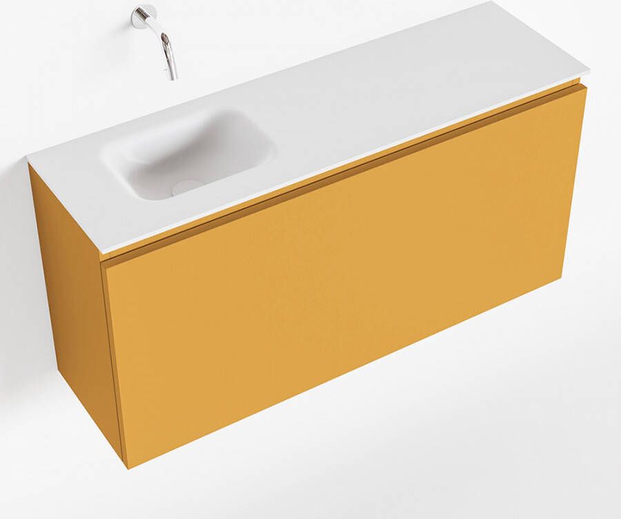 Mondiaz OLAN Toiletmeubel 100x30x40cm met 0 kraangaten 1 lades ocher mat Wastafel Lex links Solid Surface Wit FK75342570