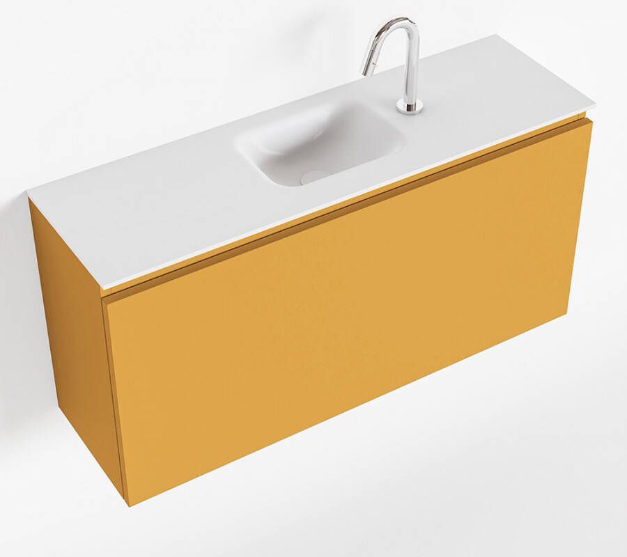 Mondiaz OLAN Toiletmeubel 100x30x40cm met 1 kraangaten 1 lades ocher mat Wastafel Lex midden Solid Surface Wit FK75342567