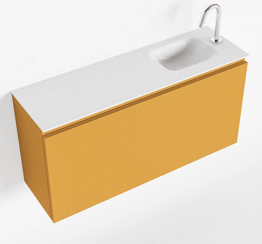 Mondiaz OLAN Toiletmeubel 100x30x40cm met 1 kraangaten 1 lades ocher mat Wastafel Lex rechts Solid Surface Wit FK75342571