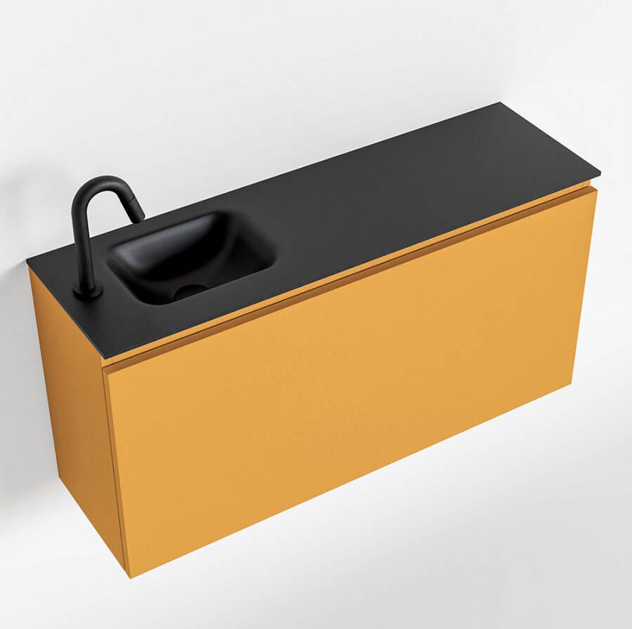 Mondiaz OLAN Toiletmeubel 100x30x40cm met 1 kraangaten 1 lades ocher mat Wastafel Lex links Solid Surface Zwart FK75342917