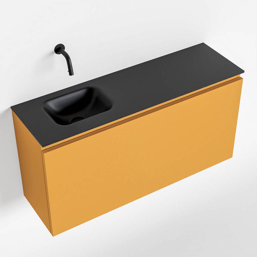 Mondiaz OLAN Toiletmeubel 100x30x40cm met 0 kraangaten 1 lades ocher mat Wastafel Lex links Solid Surface Zwart FK75342918