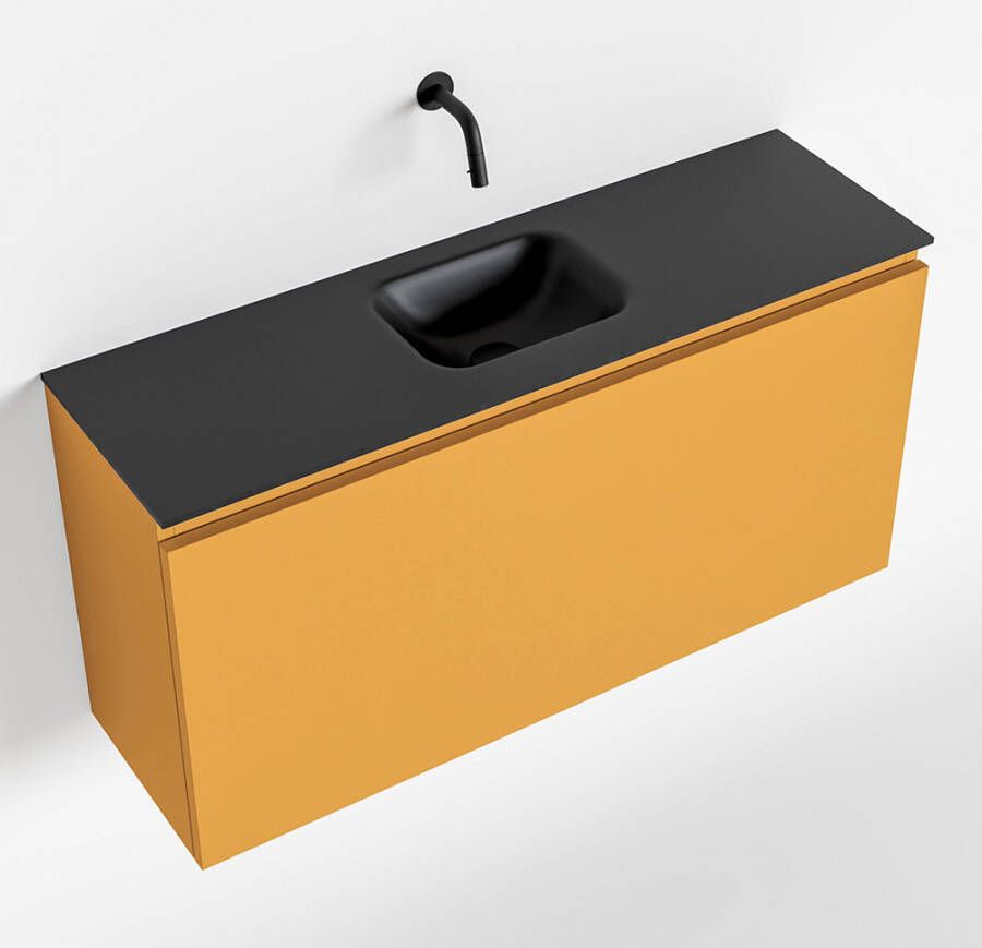 Mondiaz OLAN Toiletmeubel 100x30x40cm met 0 kraangaten 1 lades ocher mat Wastafel Lex midden Solid Surface Zwart FK75342916