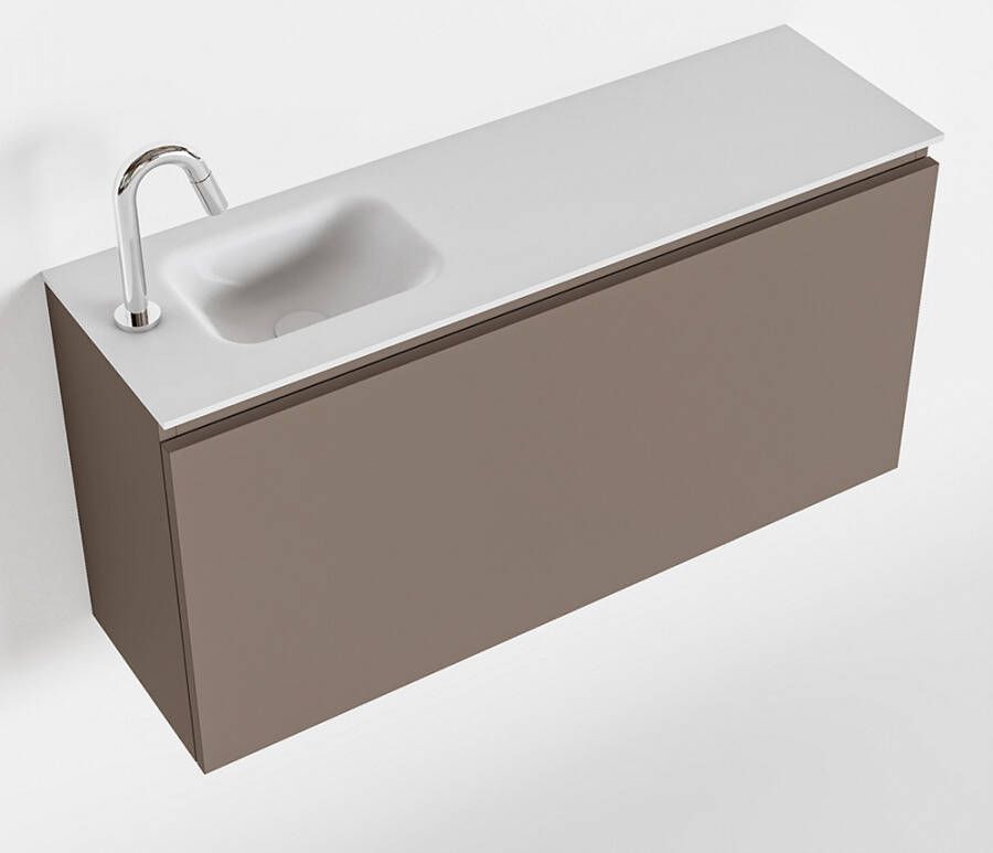 Mondiaz OLAN Toiletmeubel 100x30x40cm met 1 kraangaten 1 lades smoke mat Wastafel Lex links Solid Surface Wit FK75342511