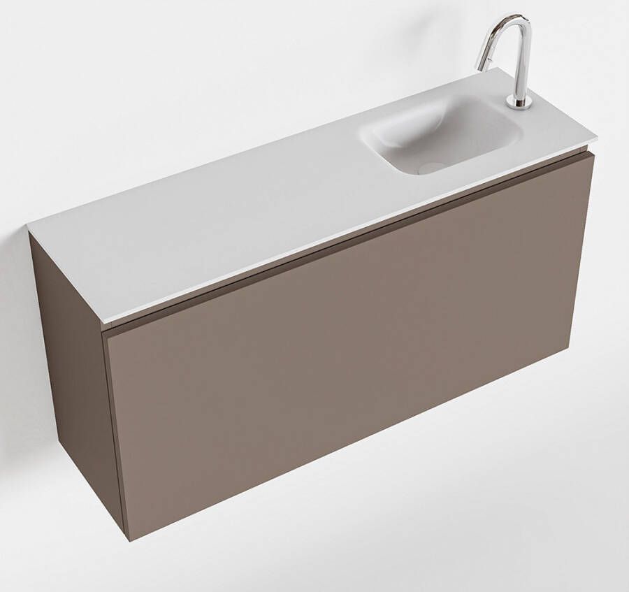 Mondiaz OLAN Toiletmeubel 100x30x40cm met 1 kraangaten 1 lades smoke mat Wastafel Lex rechts Solid Surface Wit FK75342513
