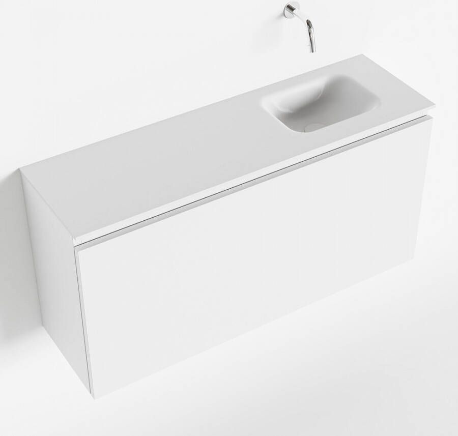 Mondiaz OLAN Toiletmeubel 100x30x40cm met 0 kraangaten 1 lades talc mat Wastafel Lex rechts Solid Surface Wit FK75342427