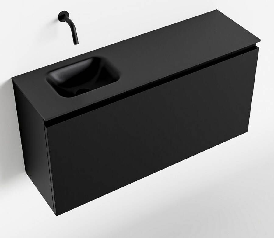 Mondiaz OLAN Toiletmeubel 100x30x40cm met 0 kraangaten 1 lades urban mat Wastafel Lex links Solid Surface Zwart FK75342802