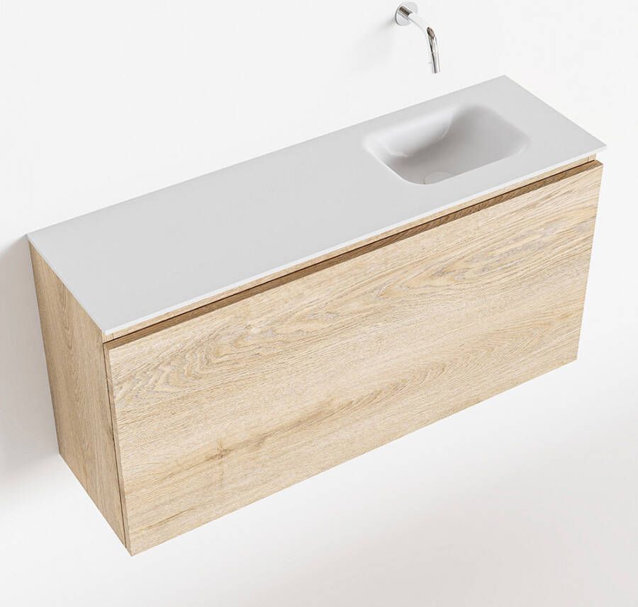 Mondiaz OLAN Toiletmeubel 100x30x40cm met 0 kraangaten 1 lades washed oak mat Wastafel Lex rechts Solid Surface Wit FK75342688