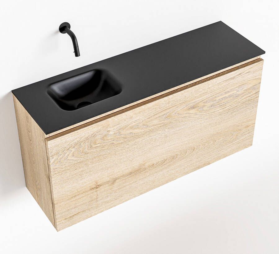 Mondiaz OLAN Toiletmeubel 100x30x40cm met 0 kraangaten 1 lades washed oak mat Wastafel Lex links Solid Surface Zwart FK75343034
