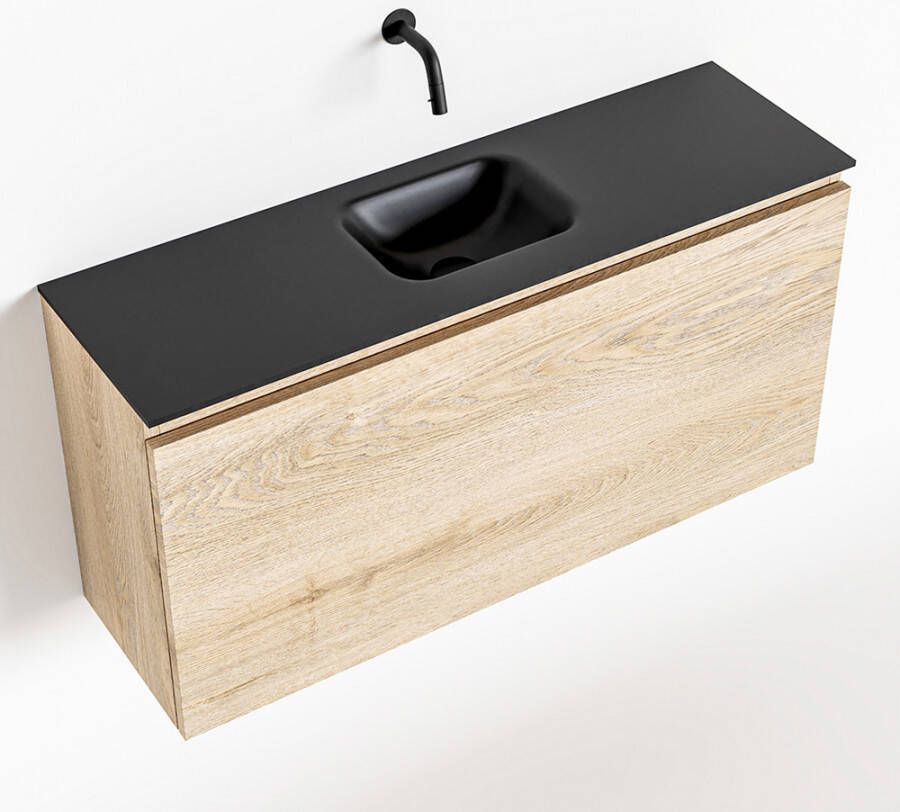 Mondiaz OLAN Toiletmeubel 100x30x40cm met 0 kraangaten 1 lades washed oak mat Wastafel Lex midden Solid Surface Zwart FK75343032