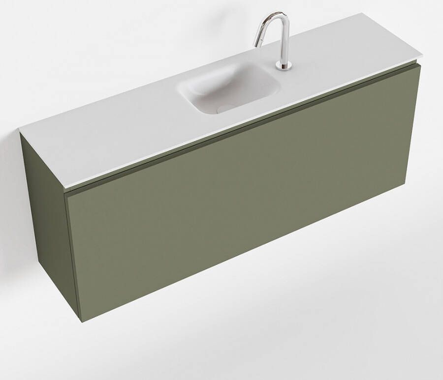 Mondiaz OLAN Toiletmeubel 120x30x40cm met 1 kraangaten 1 lades army mat Wastafel Lex midden Solid Surface Wit FK75342544