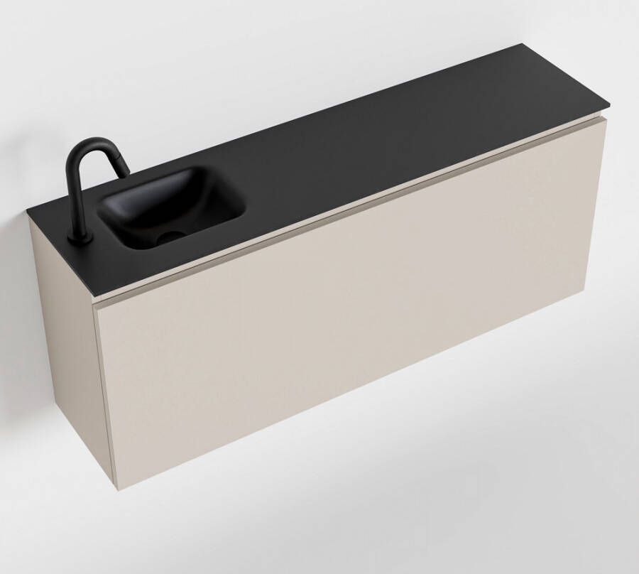 Mondiaz OLAN Toiletmeubel 120x30x40cm met 1 kraangaten 1 lades linen mat Wastafel Lex links Solid Surface Zwart FK75342981