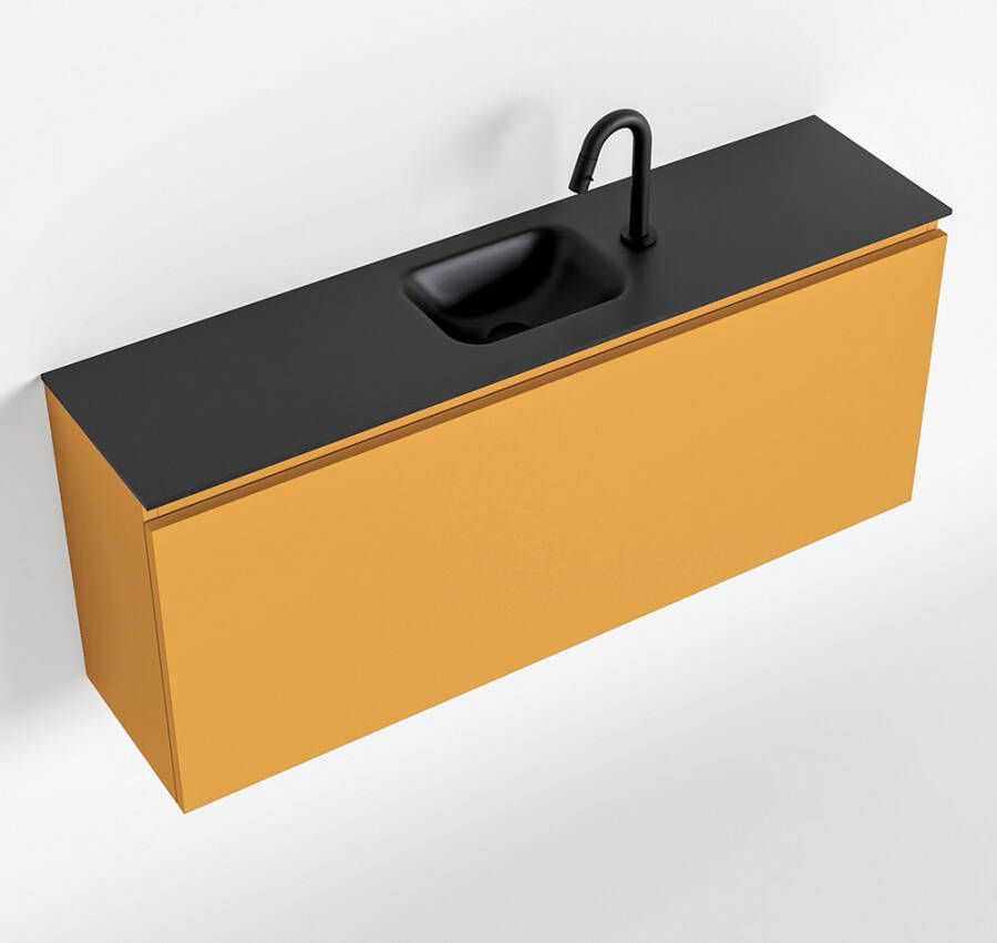 Mondiaz OLAN Toiletmeubel 120x30x40cm met 1 kraangaten 1 lades ocher mat Wastafel Lex midden Solid Surface Zwart FK75342921