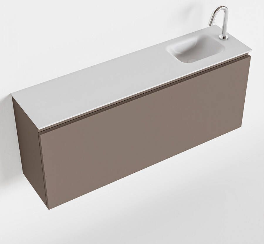 Mondiaz OLAN Toiletmeubel 120x30x40cm met 1 kraangaten 1 lades smoke mat Wastafel Lex rechts Solid Surface Wit FK75342519