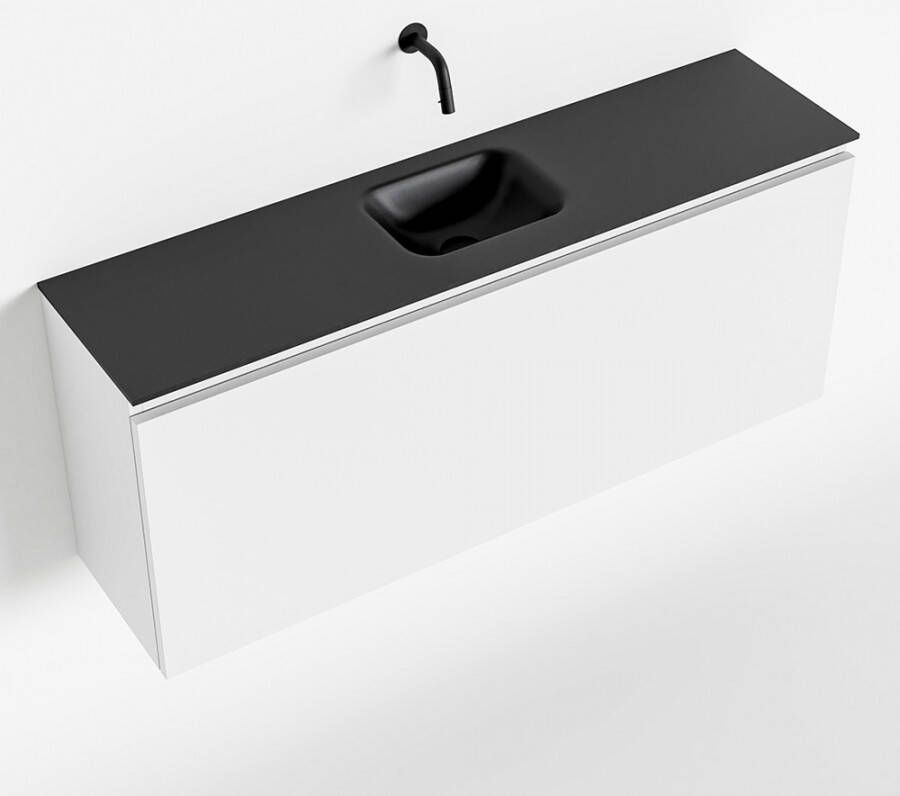 Mondiaz OLAN Toiletmeubel 120x30x40cm met 0 kraangaten 1 lades talc mat Wastafel Lex midden Solid Surface Zwart FK75342777