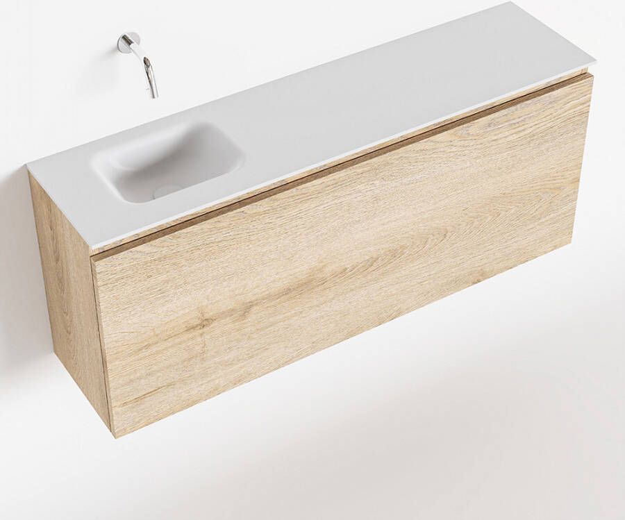 Mondiaz OLAN Toiletmeubel 120x30x40cm met 0 kraangaten 1 lades washed oak mat Wastafel Lex links Solid Surface Wit FK75342692