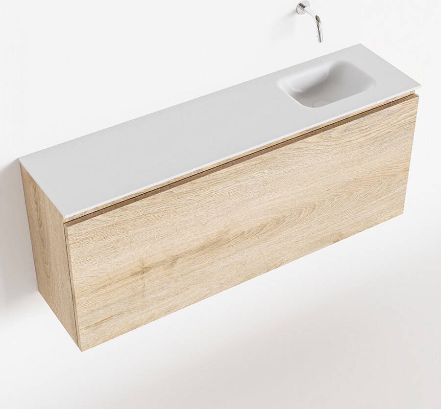 Mondiaz OLAN Toiletmeubel 120x30x40cm met 0 kraangaten 1 lades washed oak mat Wastafel Lex rechts Solid Surface Wit FK75342694