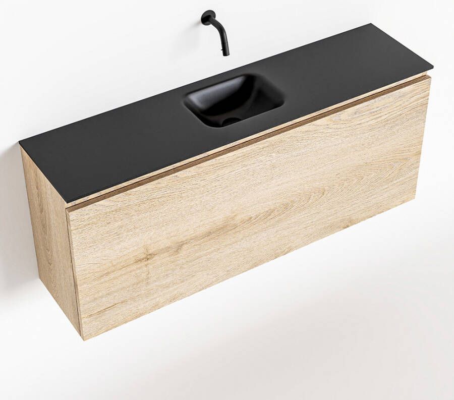 Mondiaz OLAN Toiletmeubel 120x30x40cm met 0 kraangaten 1 lades washed oak mat Wastafel Lex midden Solid Surface Zwart FK75343038