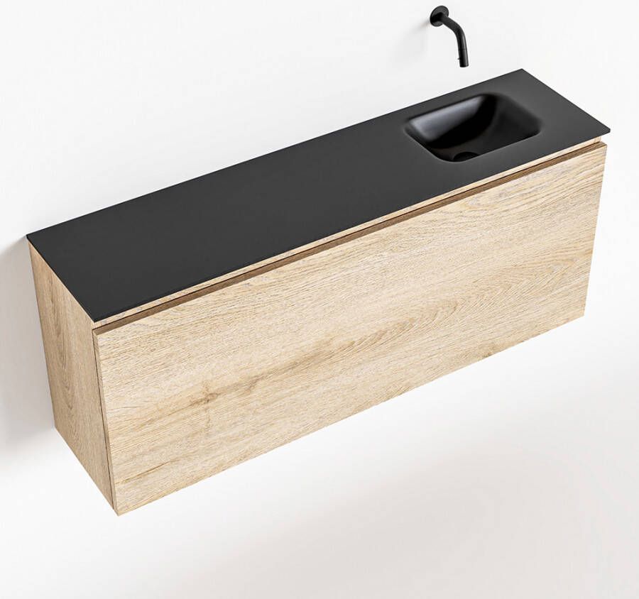Mondiaz OLAN Toiletmeubel 120x30x40cm met 0 kraangaten 1 lades washed oak mat Wastafel Lex rechts Solid Surface Zwart FK75343042
