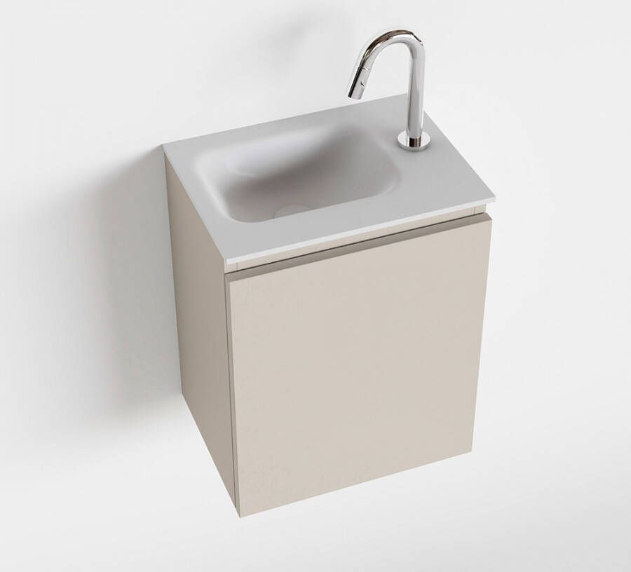 Mondiaz OLAN Toiletmeubel 40x30x40cm met 1 kraangaten 1 lades linen mat Wastafel Lex links Solid Surface Wit FK75342609