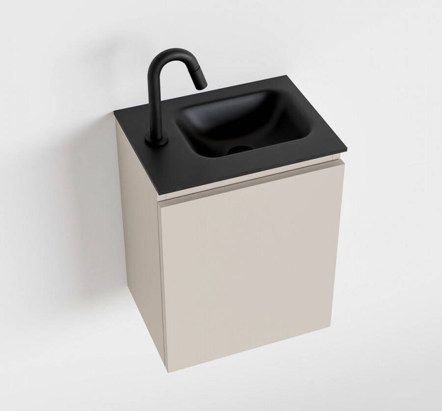 Mondiaz OLAN Toiletmeubel 40x30x40cm met 1 kraangaten 1 lades linen mat Wastafel Lex rechts Solid Surface Zwart FK75342959
