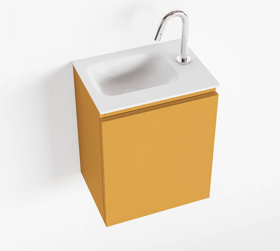 Mondiaz OLAN 40cm toiletmeubel ocher. LEX wastafel talc links 1 kraangat