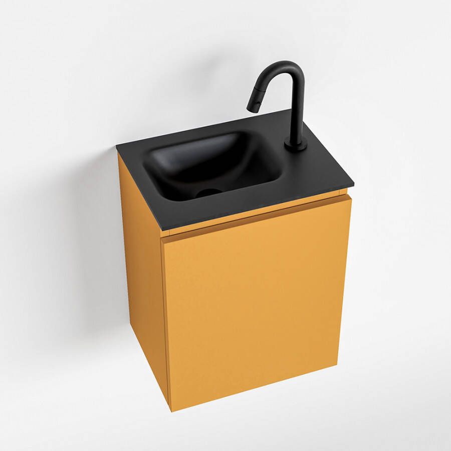 Mondiaz OLAN Toiletmeubel 40x30x40cm met 1 kraangaten 1 lades ocher mat Wastafel Lex links Solid Surface Zwart FK75342899