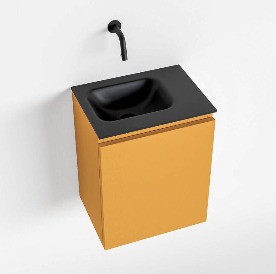 Mondiaz OLAN Toiletmeubel 40x30x40cm met 0 kraangaten 1 lades ocher mat Wastafel Lex links Solid Surface Zwart FK75342900