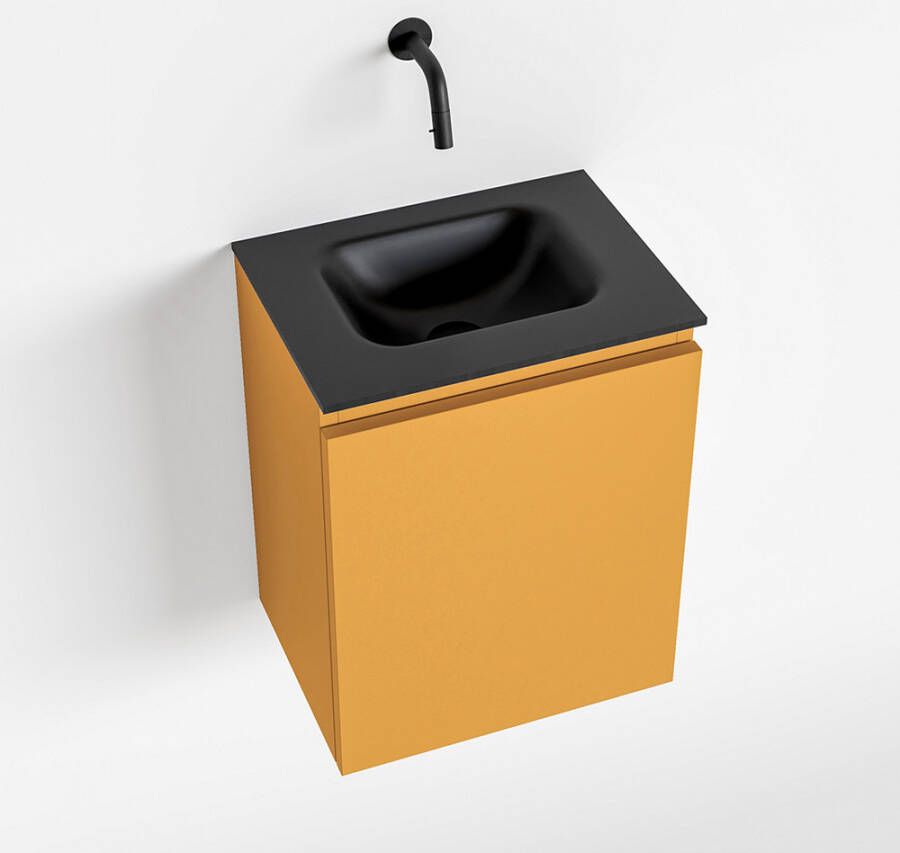 Mondiaz OLAN Toiletmeubel 40x30x40cm met 0 kraangaten 1 lades ocher mat Wastafel Lex midden Solid Surface Zwart FK75342898