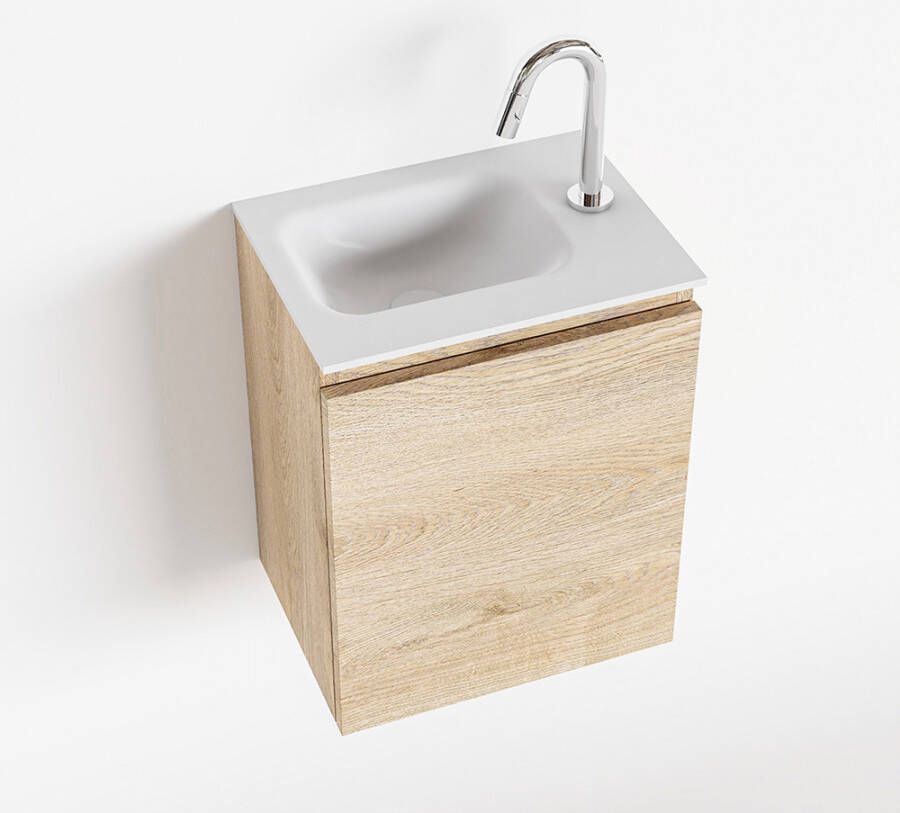 Mondiaz OLAN Toiletmeubel 40x30x40cm met 1 kraangaten 1 lades washed oak mat Wastafel Lex links Solid Surface Wit FK75342667