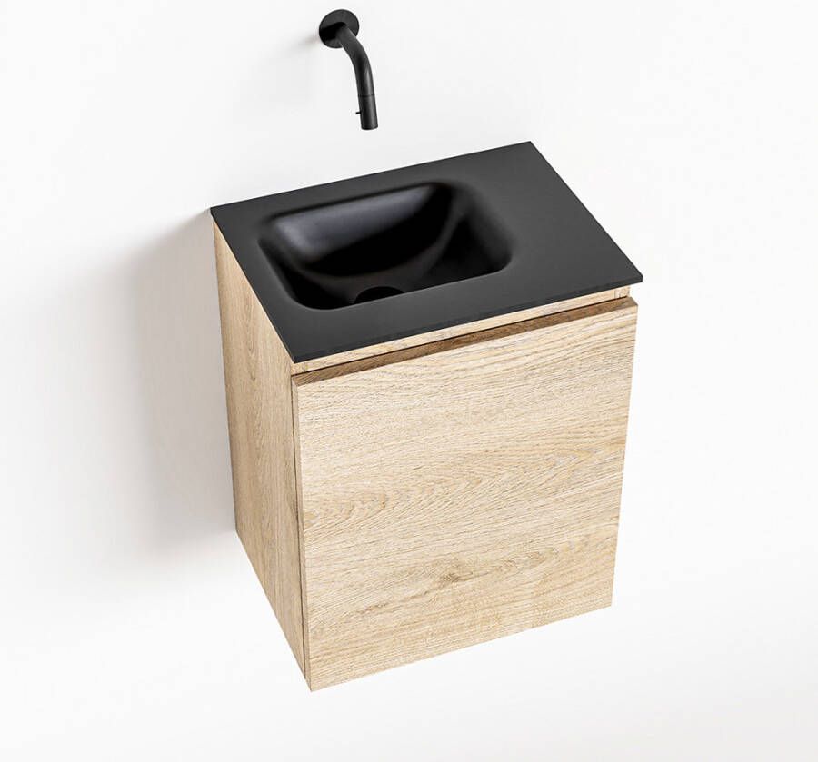 Mondiaz OLAN Toiletmeubel 40x30x40cm met 0 kraangaten 1 lades washed oak mat Wastafel Lex links Solid Surface Zwart FK75343016